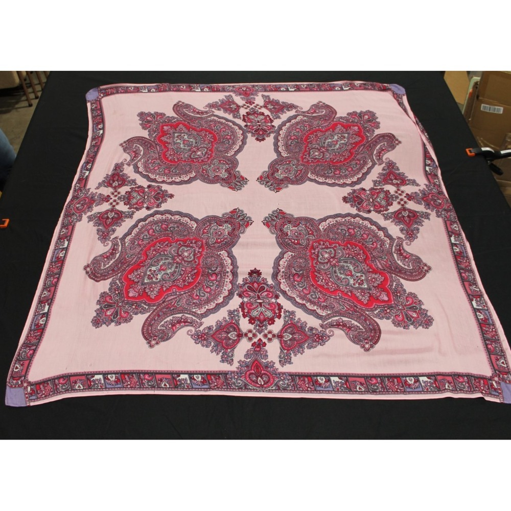 Lands' End Paisley Scarf Pink Red Square 45" Lightweight